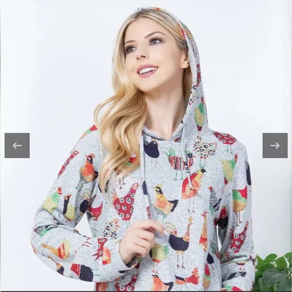 L.A. Soul Colorful Chicken Print Pullover Hoodie Soft Cozy Women’s Size Medium - Picture 7 of 11